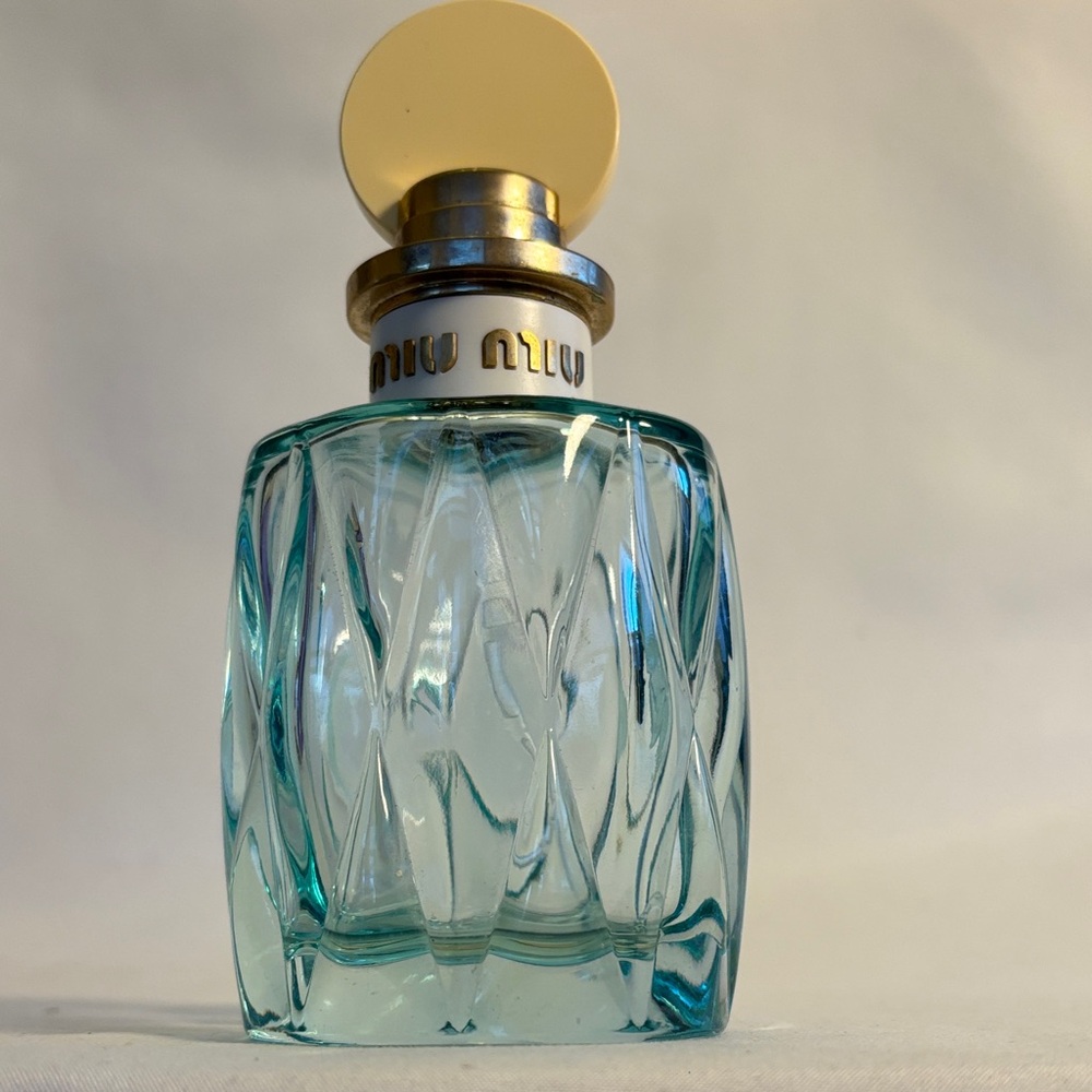 EMPTY BOTTLE MIU MIU AQUA GLASS EAU DE PARFUM COLORS AQUA IVORY & GOLD - 3.4 FL - Picture 5 of 9